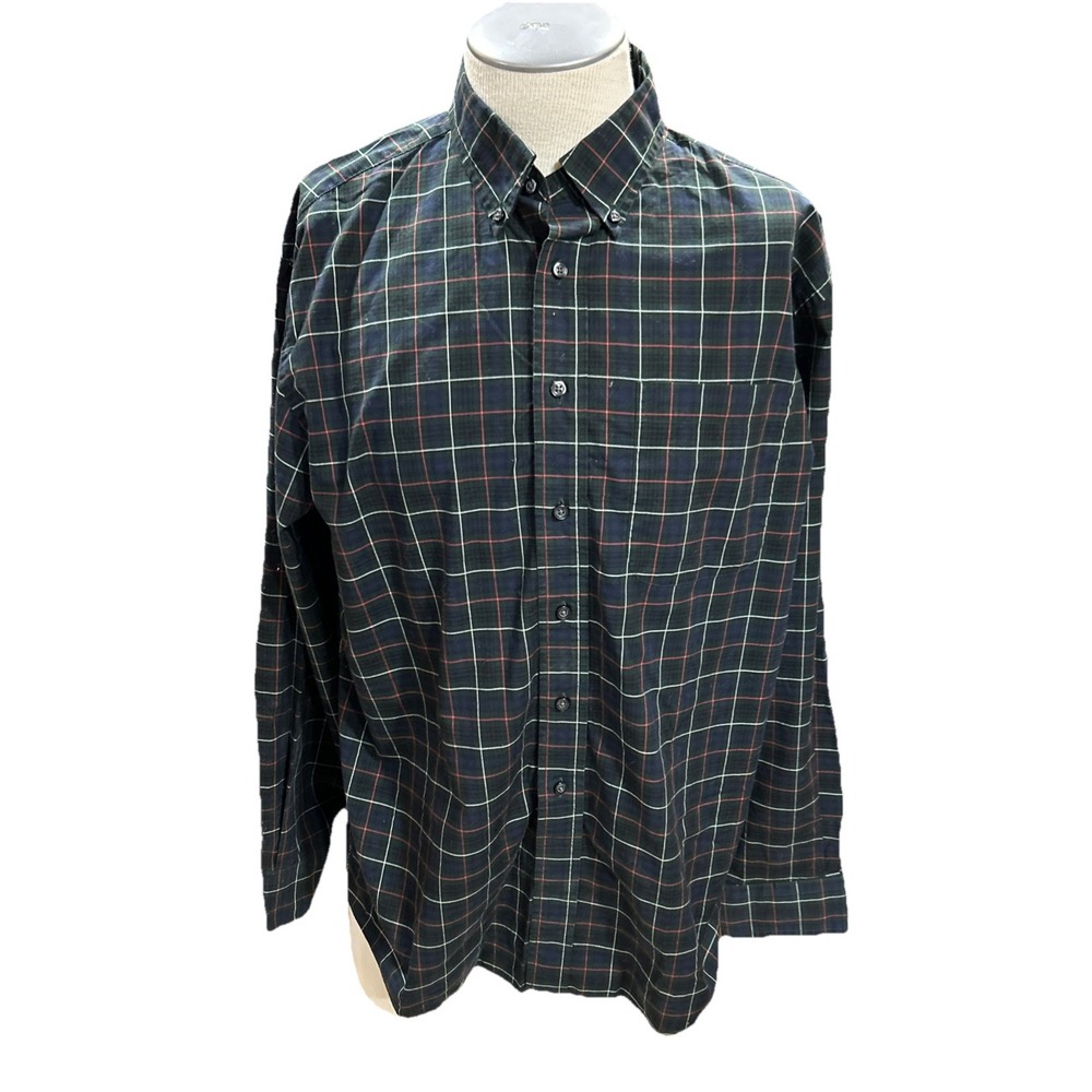 Jos A Bank Mens Shirt Classic Collection Large Green Plaid Button Up Long Sleeve